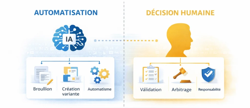 Frontière entre automatisation par intelligence artificielle et décision humaine en communication