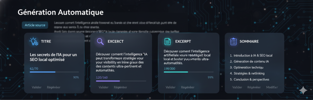 Interface de génération automatique d'éléments éditoriaux 