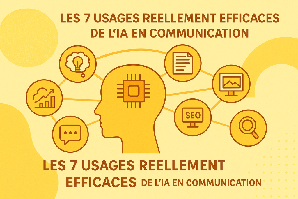 Infographie des 7 usages efficaces de l’IA en communication