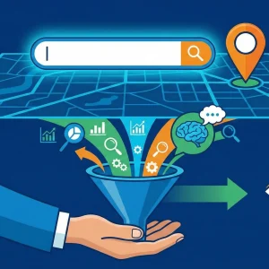 Illustration montrant l’optimisation SEO et GEO assistée par l’intelligence artificielle.