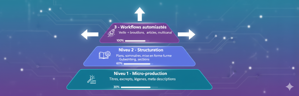 Schéma des trois niveaux d'utilisation de l'IA