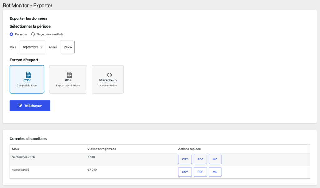 GEO Bot Monitor - outil d'exportation de données