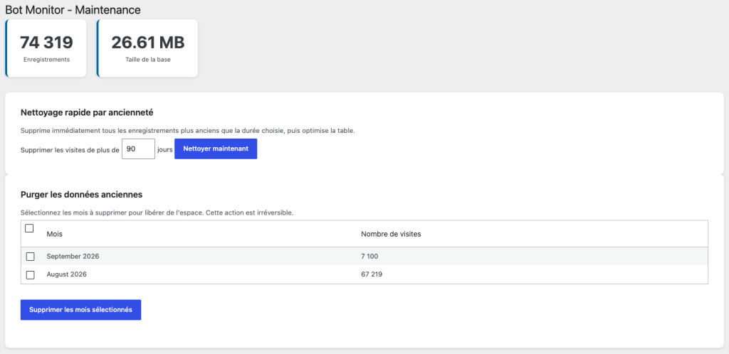 GEO Bot Monitor - maintenance des données pour éviter de surcharger la base de données