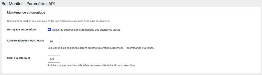 GEO Bot Monitor - API du plugin